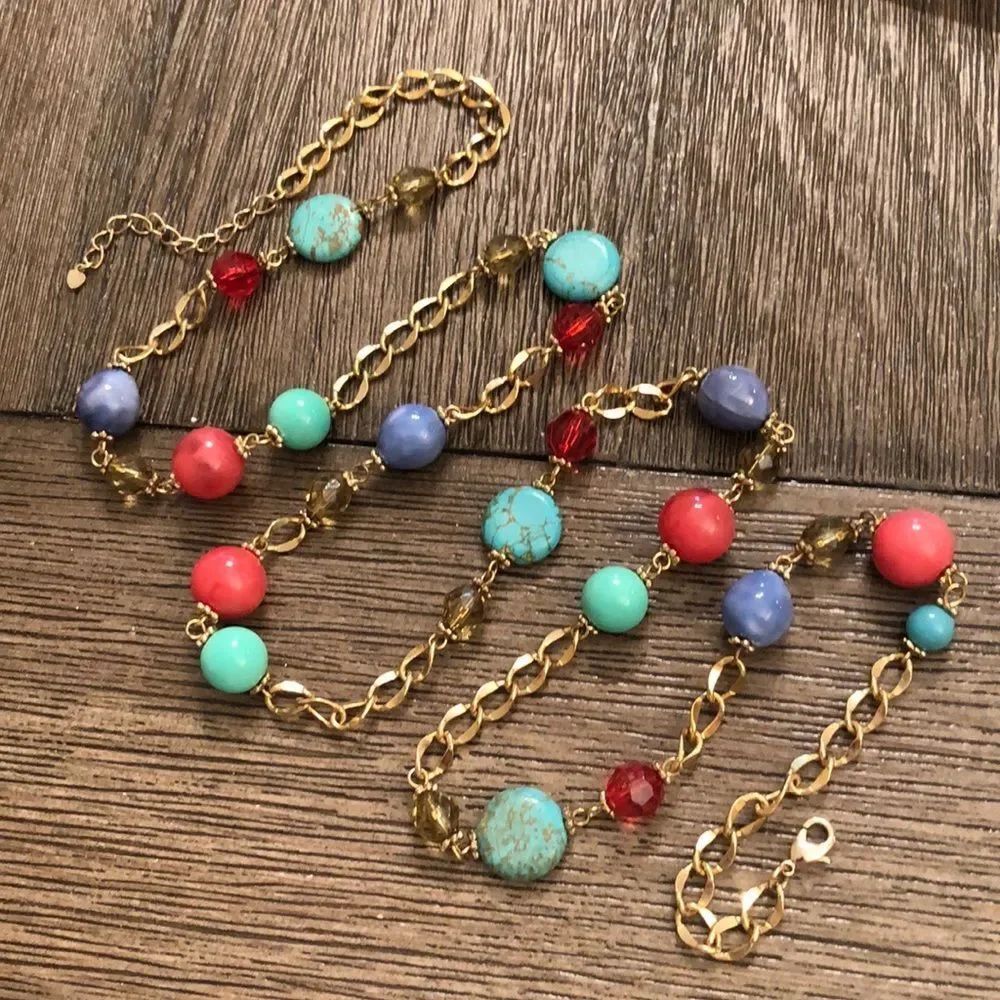 Goldtone Chain & Bead Necklace Howelite Beads